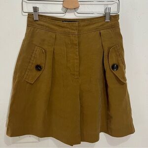 Zara Mustard Pleated High Waisted Trouser Shorts Small